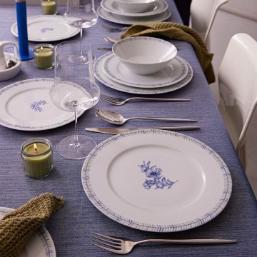Set da tavola 24 pezzi in porcellana, bianco/blu