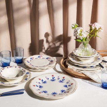Set da tavola 24 pezzi in porcellana, bianco/blu/rosso