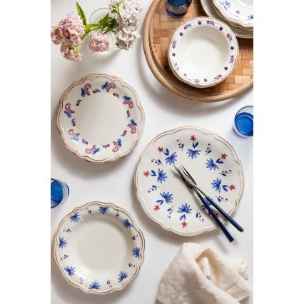 Set da tavola 24 pezzi in porcellana, bianco/blu/rosso