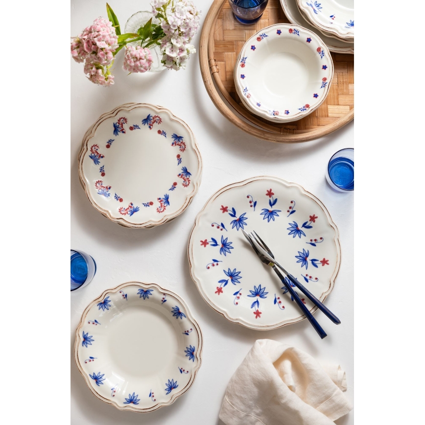 Set da tavola 24 pezzi in porcellana, bianco/blu/rosso