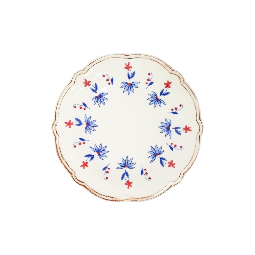Set da tavola 24 pezzi in porcellana, bianco/blu/rosso