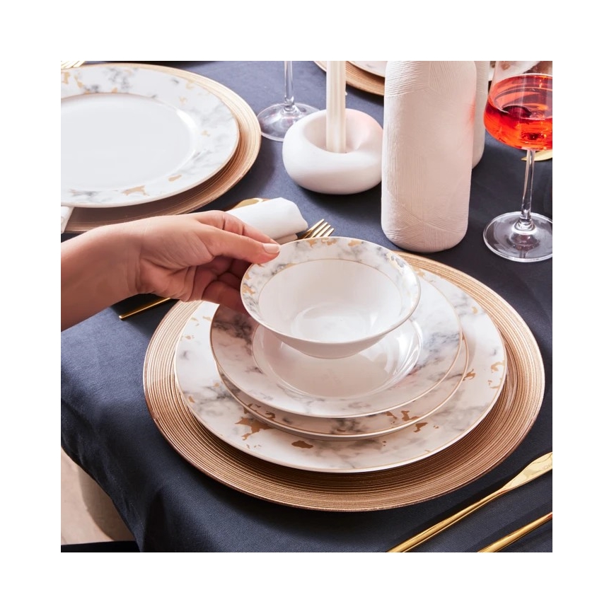 Set da tavola 24 pezzi in porcellana, bianco/grigio