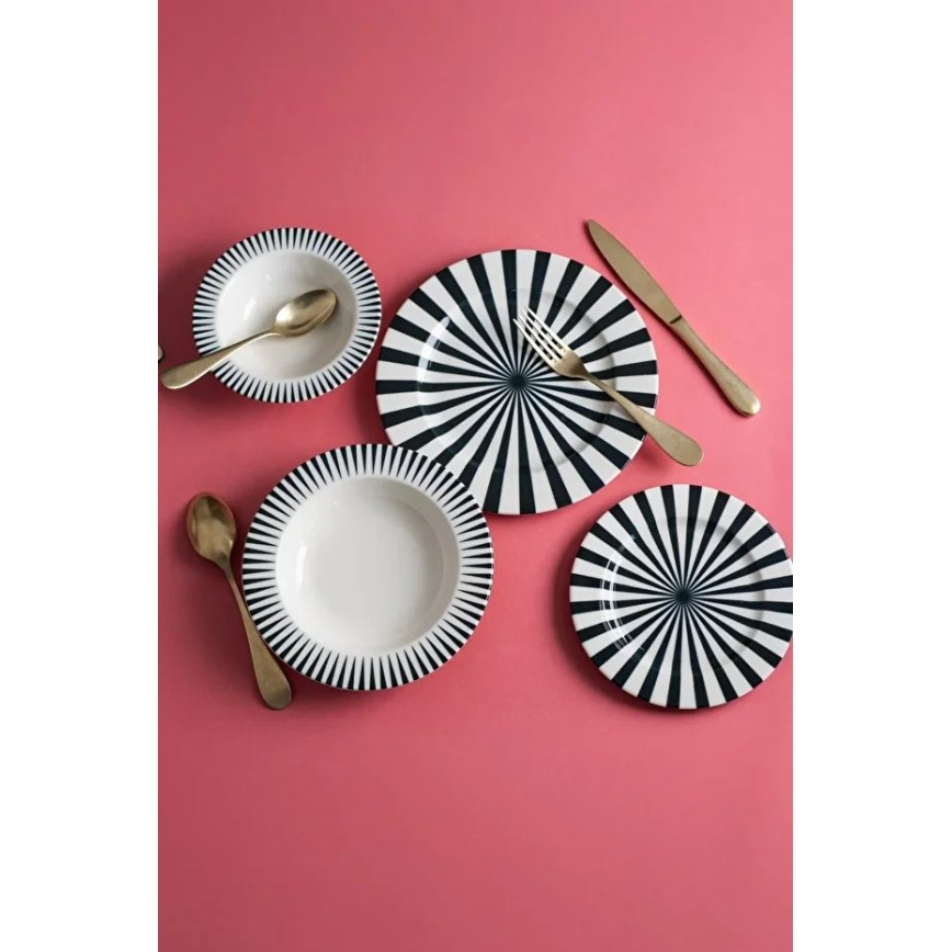 Set da tavola 24 pezzi in porcellana, bianco/nero