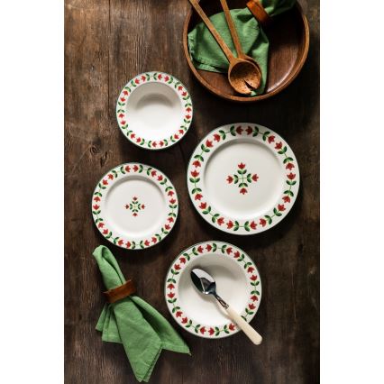 Set da tavola 24 pezzi in porcellana – bianco/rosso/verde