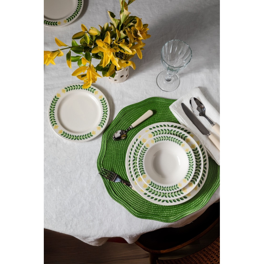 Set da tavola 24 pezzi in porcellana, bianco/verde/giallo