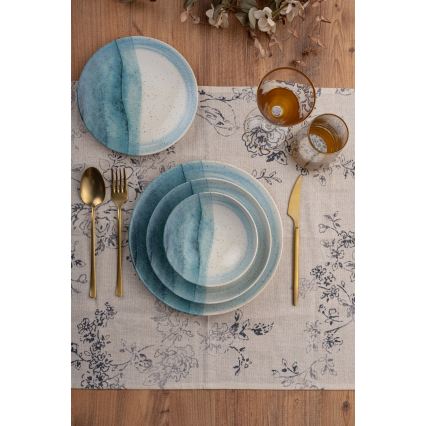 Set da tavola 24 pezzi in porcellana, blu/crema