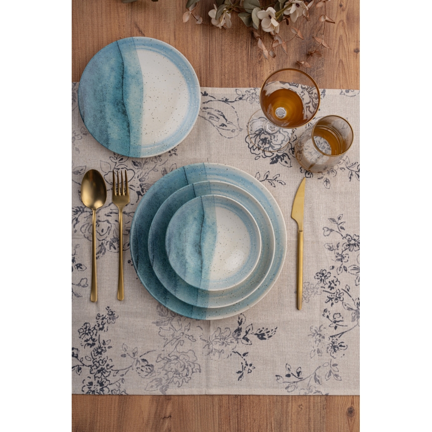 Set da tavola 24 pezzi in porcellana, blu/crema