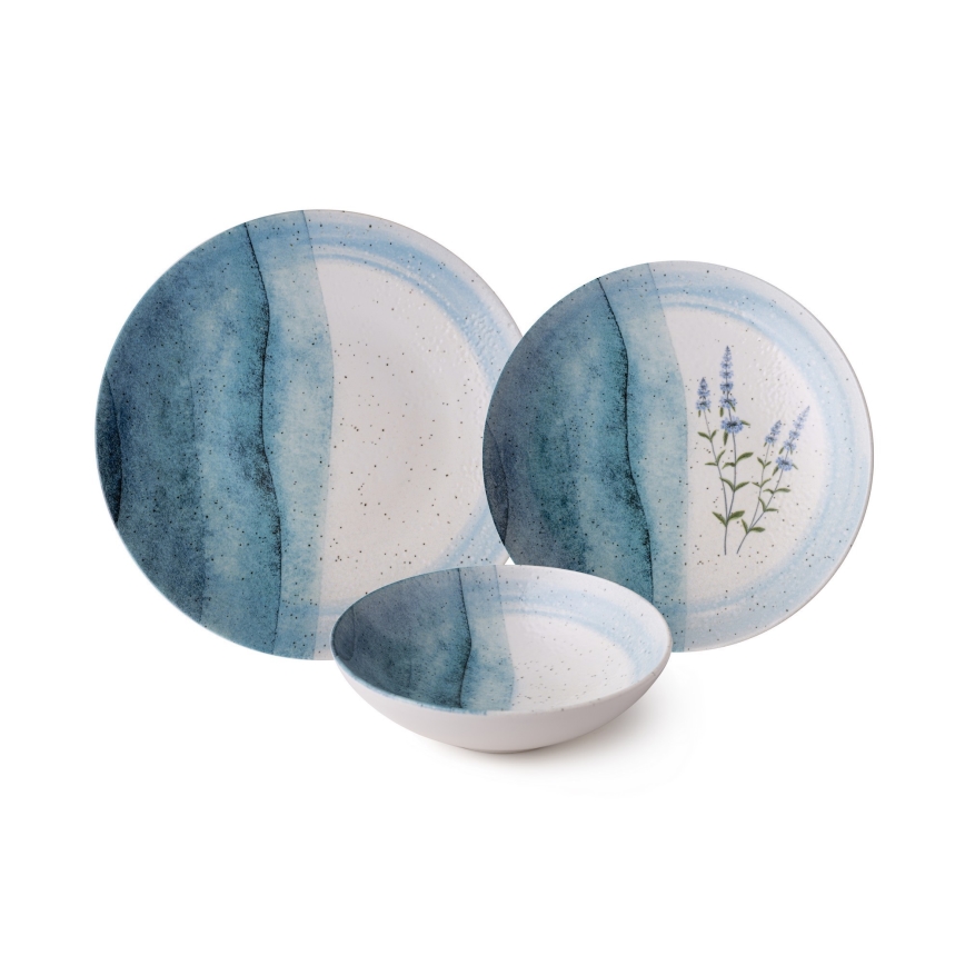 Set da tavola 24 pezzi in porcellana, blu/crema