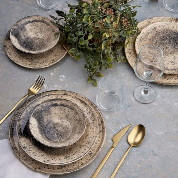 Set da tavola 24 pezzi, marrone/nero, in ceramica