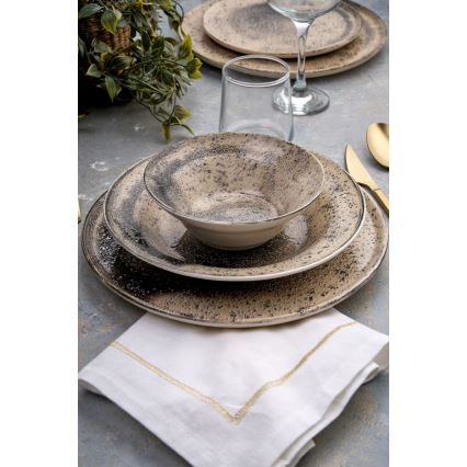 Set da tavola 24 pezzi, marrone/nero, in ceramica