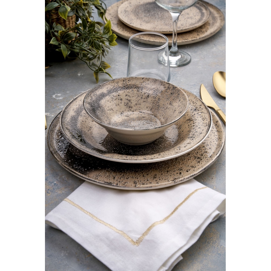 Set da tavola 24 pezzi, marrone/nero, in ceramica