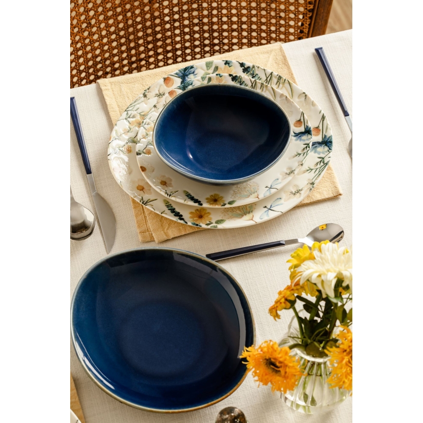 Set da tavola 24 pezzi, multicolore/blu, in porcellana