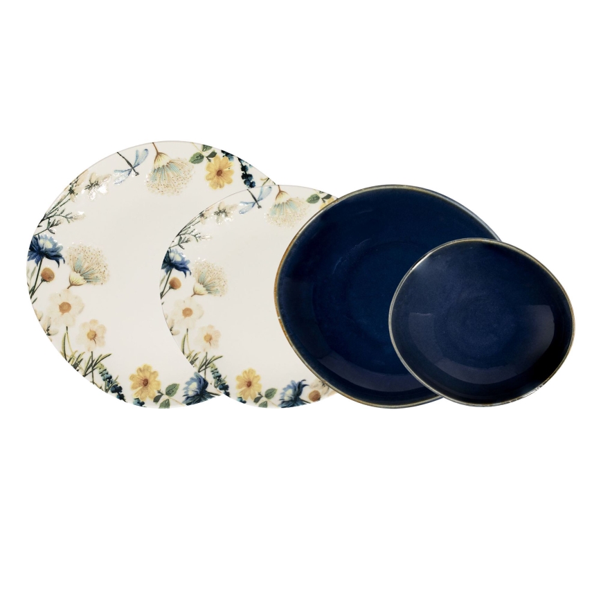 Set da tavola 24 pezzi, multicolore/blu, in porcellana