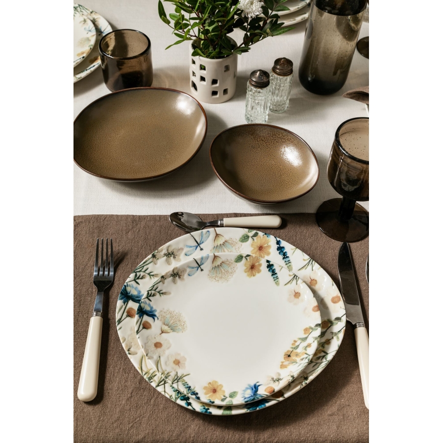 Set da tavola 24 pezzi multicolore/marrone/porcellana