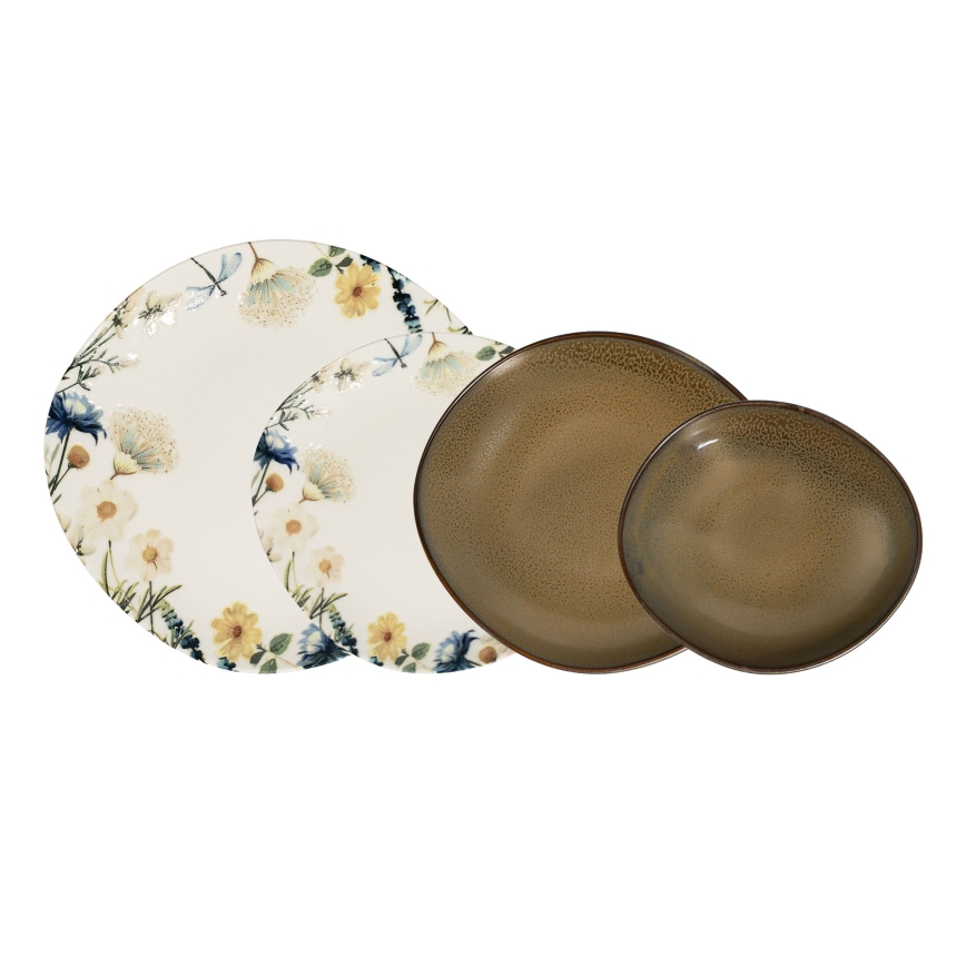 Set da tavola 24 pezzi multicolore/marrone/porcellana