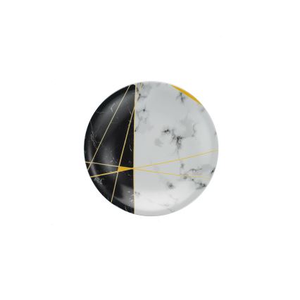 Set da tavola 24 pezzi, nero/bianco/oro, in porcellana