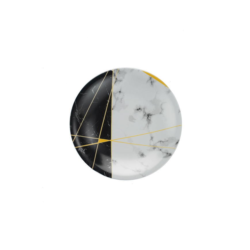 Set da tavola 24 pezzi, nero/bianco/oro, in porcellana