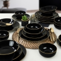 Set da tavola 24 pezzi nero/oro/gres
