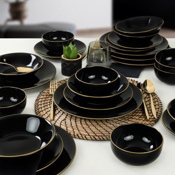 Set da tavola 24 pezzi nero/oro/gres
