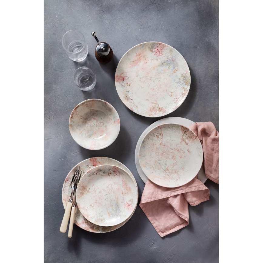Set da tavola 24 pezzi rosa/beige/porcellana