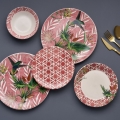 Set da tavola 24 pezzi rosso/verde/bianco, in ceramica