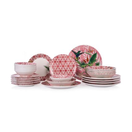 Set da tavola 24 pezzi rosso/verde/bianco, in ceramica