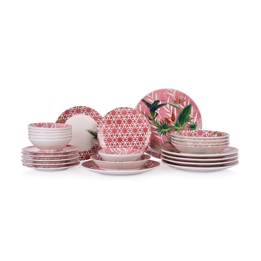 Set da tavola 24 pezzi rosso/verde/bianco, in ceramica