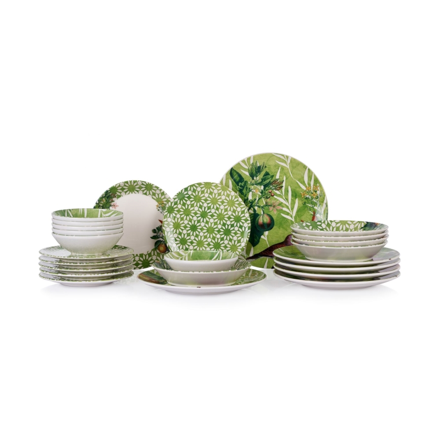 Set da tavola 24 pezzi verde/bianco/ceramica