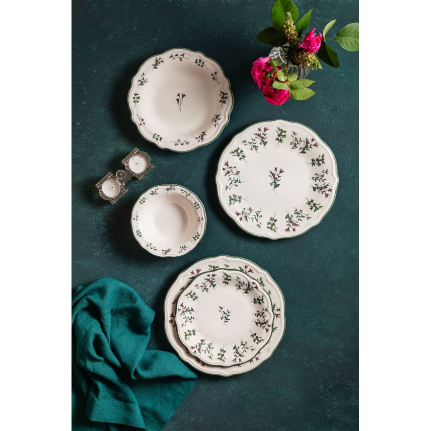 Set da tavola 24 pz bianco/verde/rosso/porcellana