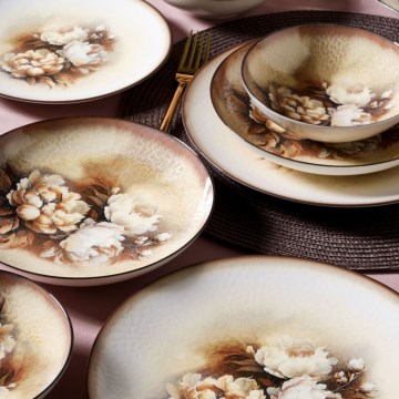 Set da tavola 26 pezzi beige/marrone/bianco/porcellana