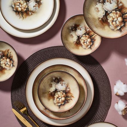 Set da tavola 26 pezzi beige/marrone/bianco/porcellana