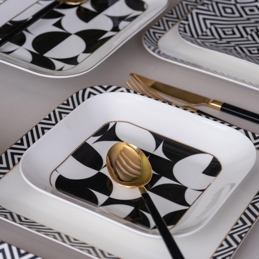 Set da tavola 26 pezzi, bianco/nero, in porcellana