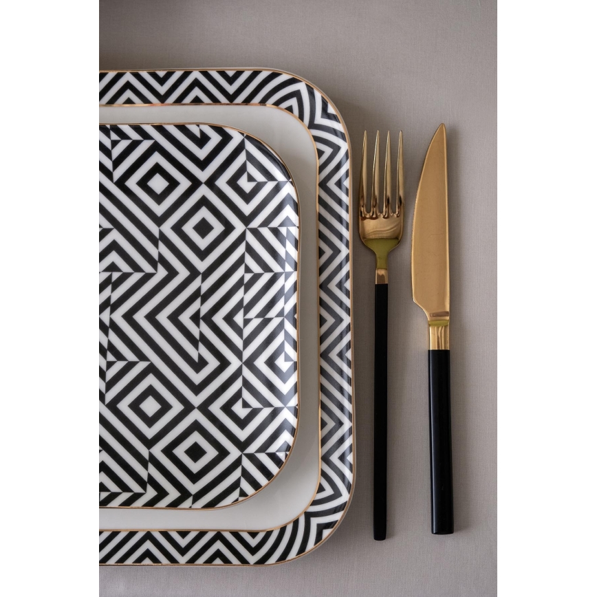 Set da tavola 26 pezzi, bianco/nero, in porcellana