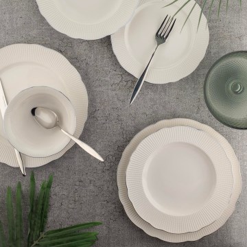Set da tavola 26 pezzi in porcellana, bianco/argento/avorio