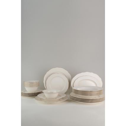 Set da tavola 26 pezzi in porcellana, bianco/argento/avorio