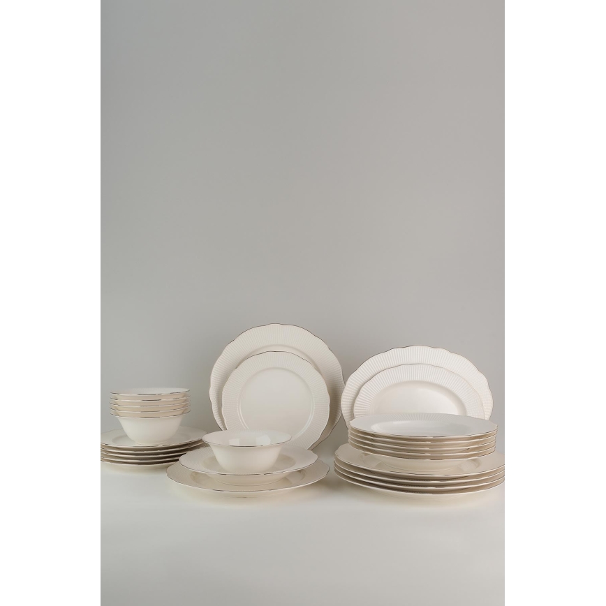 Set da tavola 26 pezzi in porcellana, bianco/argento/avorio