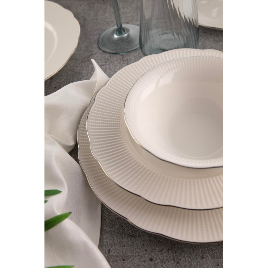 Set da tavola 26 pezzi in porcellana, bianco/argento/avorio