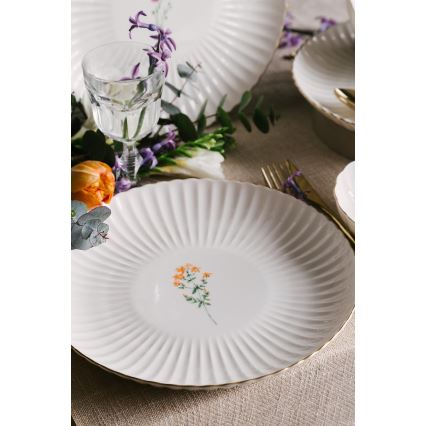 Set da tavola 27 pezzi, bianco/dorato, in porcellana