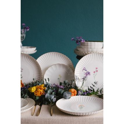 Set da tavola 27 pezzi, bianco/dorato, in porcellana