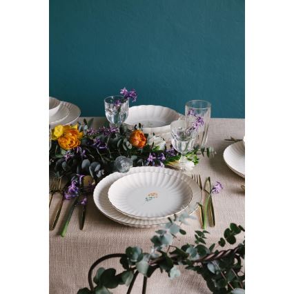 Set da tavola 27 pezzi, bianco/dorato, in porcellana