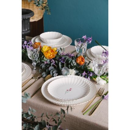 Set da tavola 27 pezzi, bianco/dorato, in porcellana