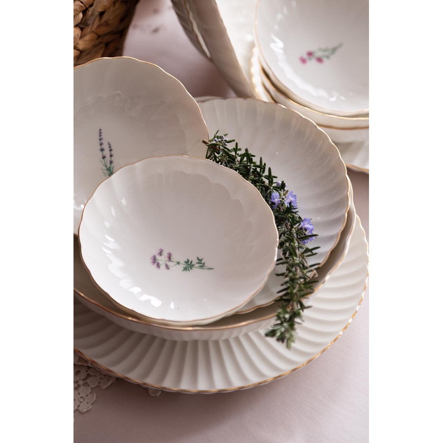 Set da tavola 27 pezzi, bianco/dorato, in porcellana