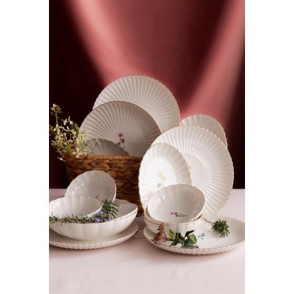 Set da tavola 27 pezzi, bianco/dorato, in porcellana