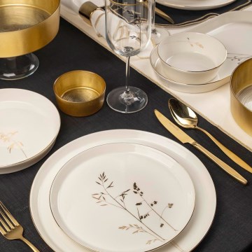 Set da tavola 27 pezzi in porcellana bianca con dettagli dorati