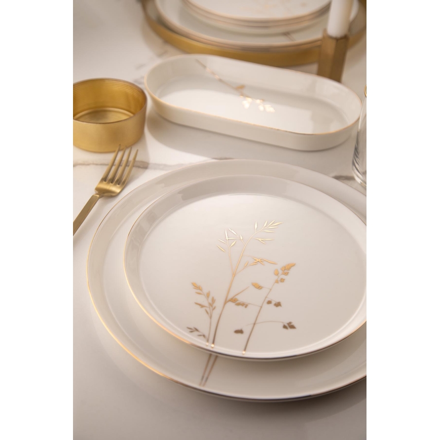 Set da tavola 27 pezzi in porcellana bianca con dettagli dorati