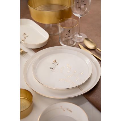 Set da tavola 27 pezzi in porcellana bianca con dettagli dorati