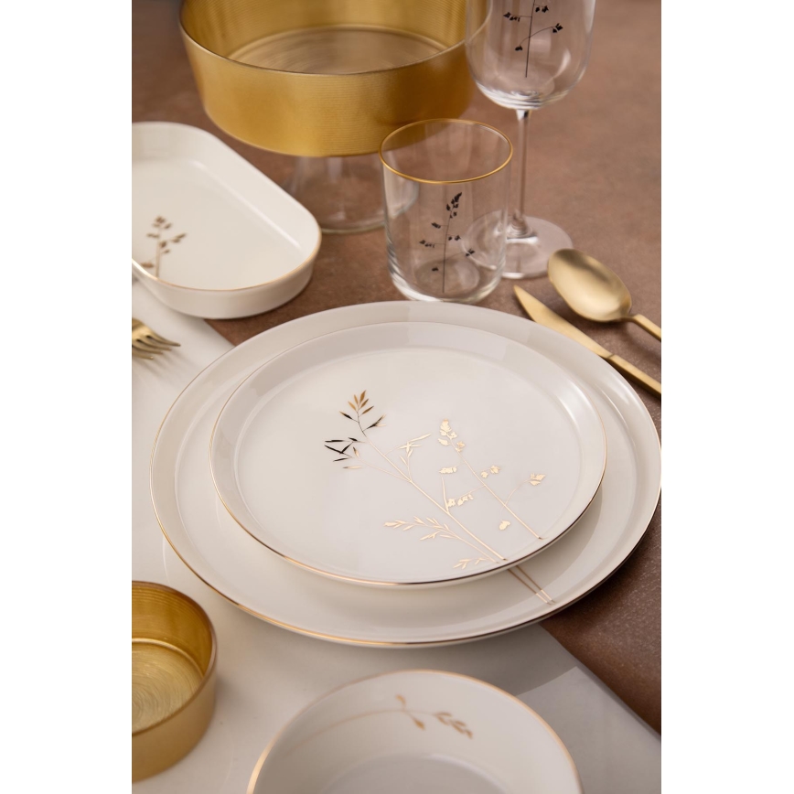 Set da tavola 27 pezzi in porcellana bianca con dettagli dorati