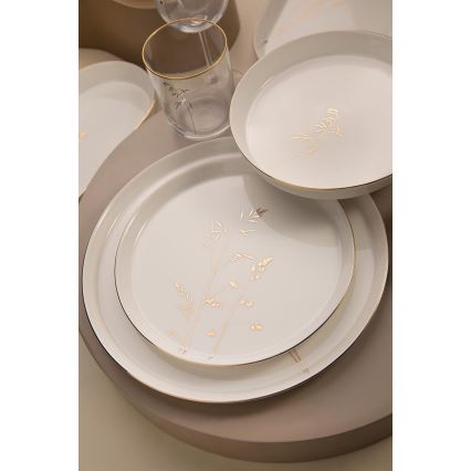 Set da tavola 27 pezzi in porcellana bianca con dettagli dorati