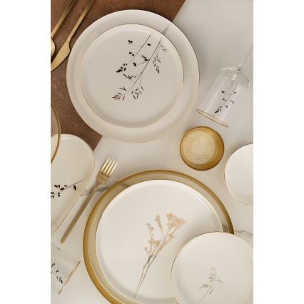 Set da tavola 27 pezzi in porcellana bianca con dettagli dorati