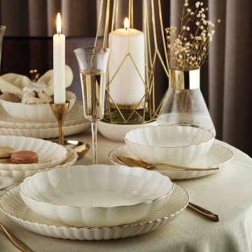 Set da tavola 27 pezzi — bianco/oro, in porcellana